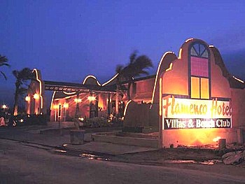 Flamenco Villas Hotel front at night